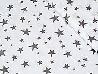 Сатин (хлопковая ткань) на белом фоне серые звезды