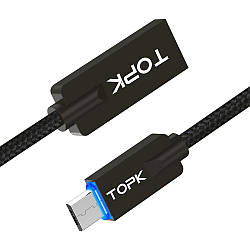 Кабель TOPK LED Light MicroUSB 0.6 m - Black