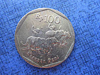 Монета 100 рупий Индонезия 1995 фауна гонки на быках