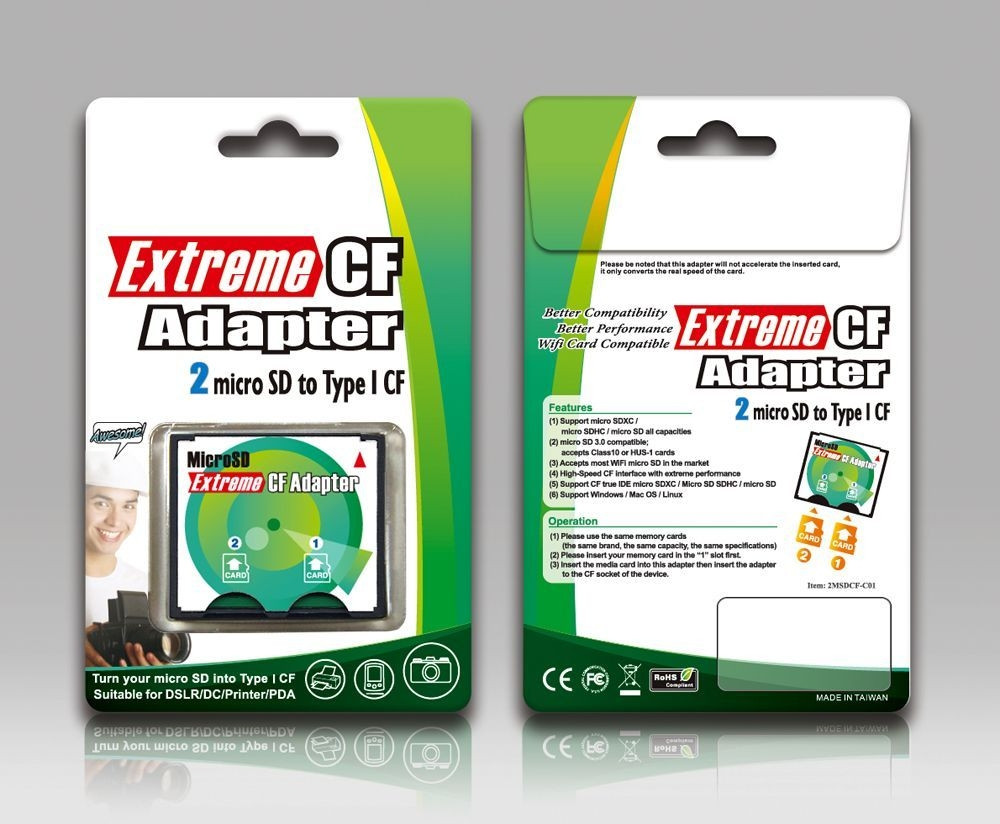 Адаптер перехідник флешкарт microSD на CF Extreme Secure Digital to CompactFlash SD to CF 2 входи