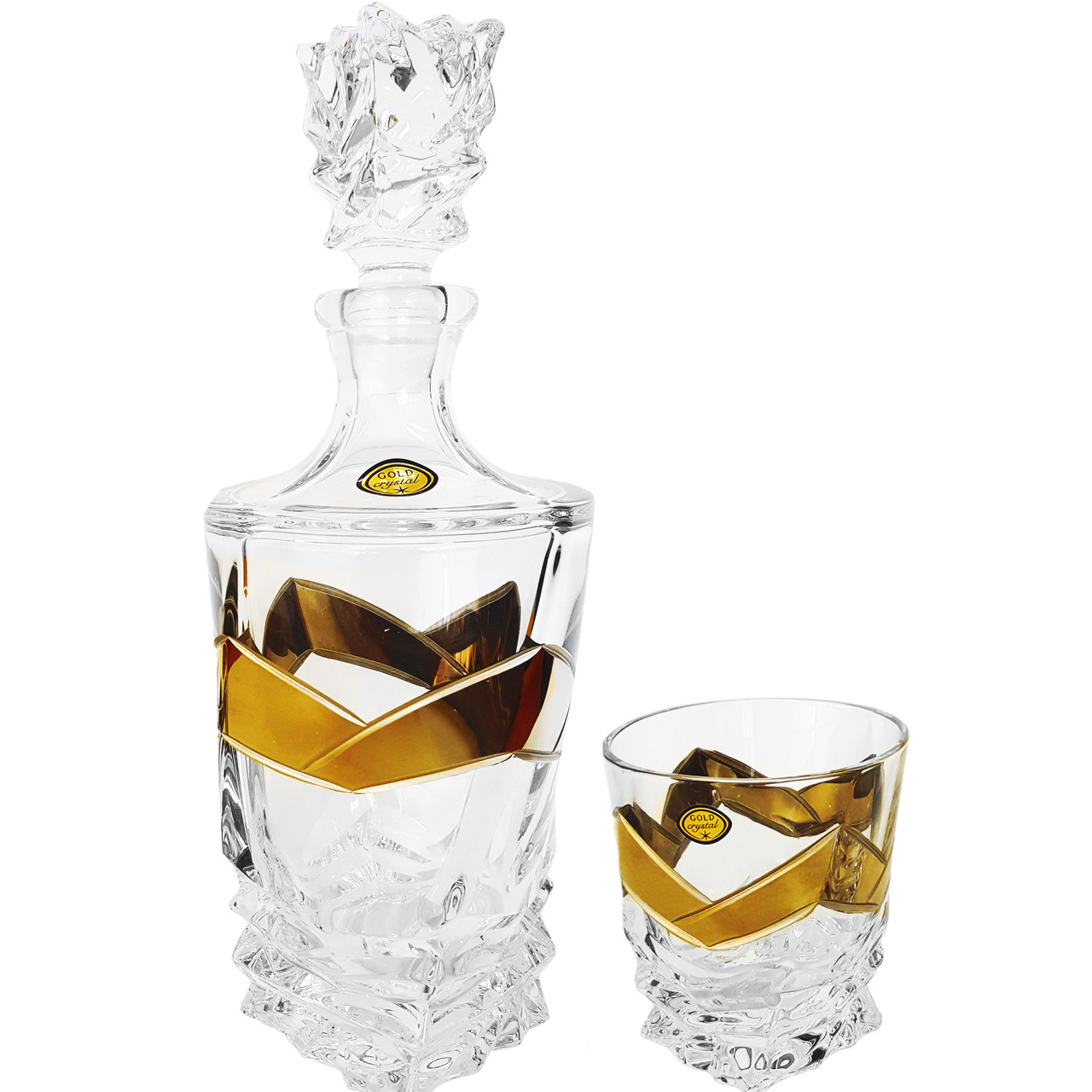 Набір для віскі Bohemia Porto Gold (графін 850 мл + склянки 340 мл-6шт) 7 предметів богемське скло, фото 1