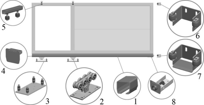 Фурнитура для откатных сдвижных ворот Алютех, до 300 кг с неоцинкованной шиной - фото 3 - id-p51142939