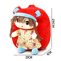 Гарний плюшевий рюкзак для дівчаток, дошкільного віку, червоний, з миловидною іграшкою лялька