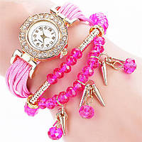 Жіночий годинник браслет із рожевим ремінцем