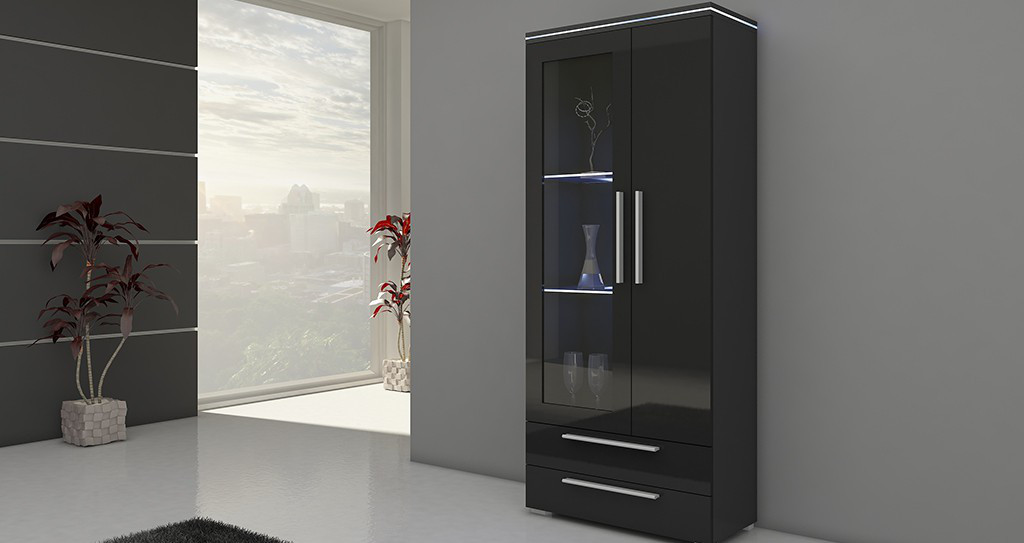 Вітрина Phantasy AAAA MEBLE чорний/чорний глянець, фото 1