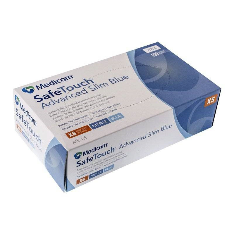 Рукавички SafeTouch Advanced Slim Blue нітрилові без пудри розмір S 3,0 г 100 шт./пач.