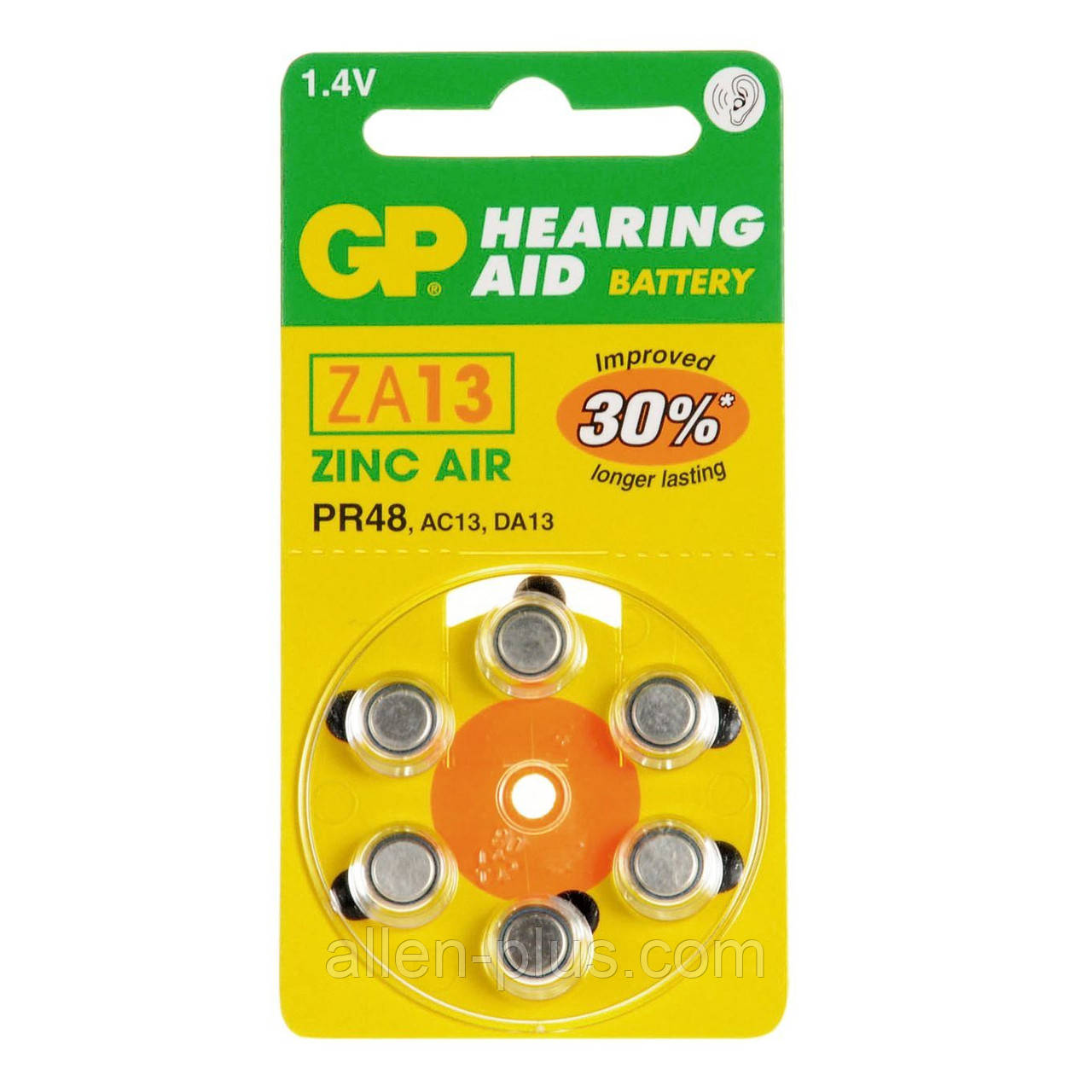Батарейка повітряно цинкова GP ZA13 1.4V (PR48) BLISTER 6