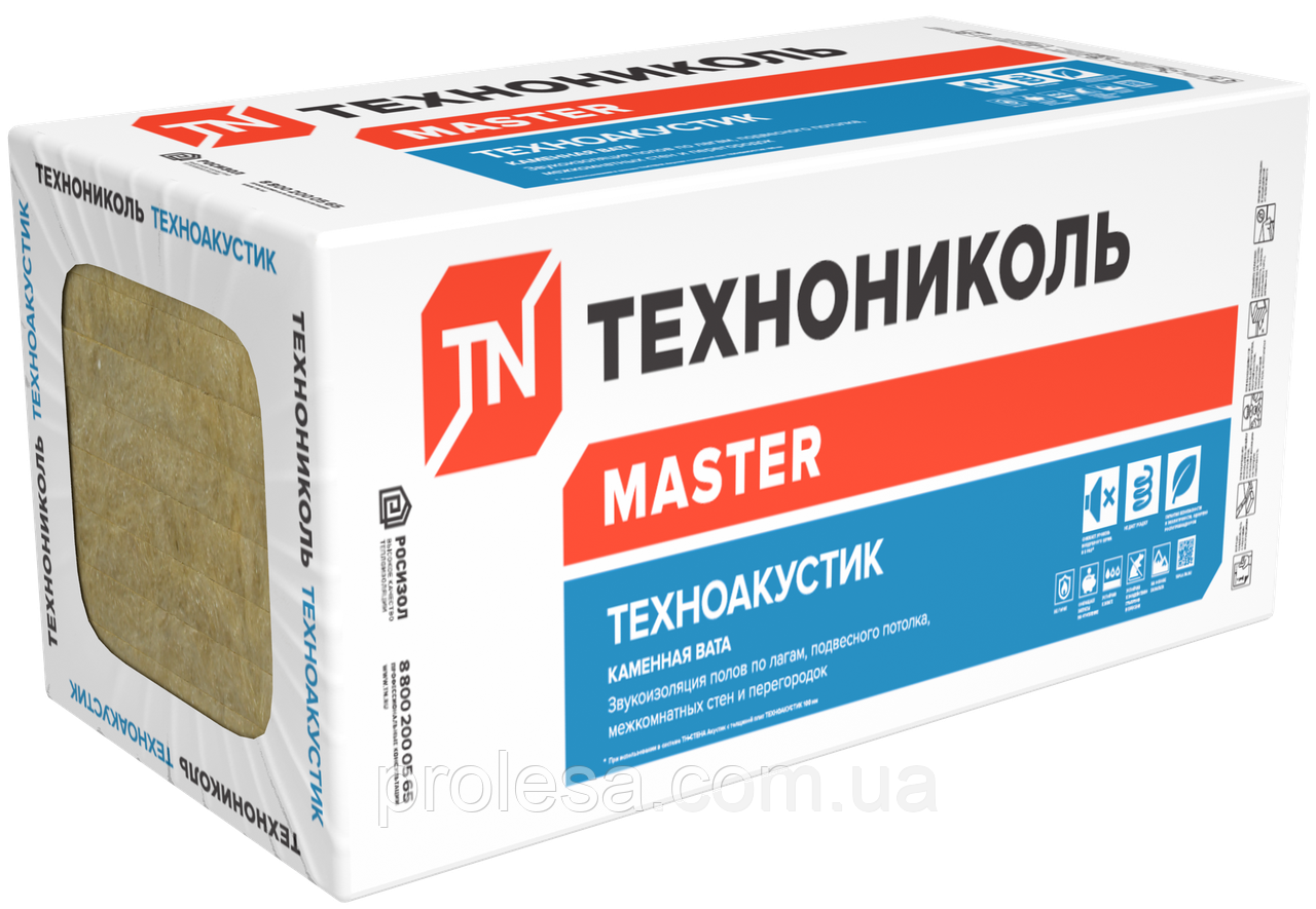 Базальтова звукоізоляція Техноніколь Техноакустік пл. 40кг/м3 (уп. 6 плит - 1200х600х100мм; S=4,32м2)