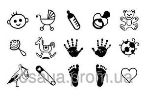 Набір штампів гумових Baby+ штемпельна подушка 15 шт. Heyda