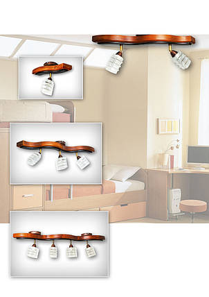 Люстра стельова з дерева 3 плафони оригінальний світильник для кухні спальні коридору кабінету передпокою Весна/3 венге, фото 2