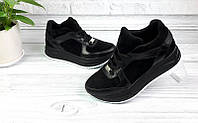 Женские кроссовки кожаные с замшевыми вставками черные 0054КОМ