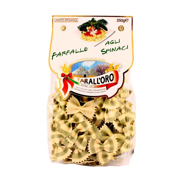 Італійські макарони метелика кольорові зі шпинатом Farfalle «Tarall'Oro», 250 г.