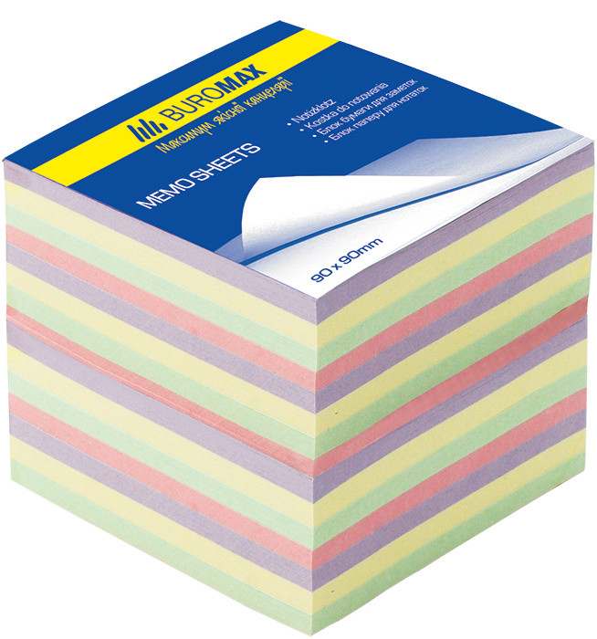Блок паперу для нотаток непроклеенный Buromax 90х90х70мм асорті кольорів BM.2289