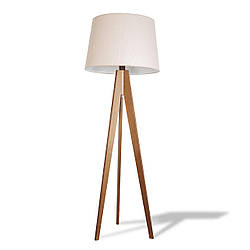 Дерев'яний торшер-тренога з тканинним абажуром у стилі модерн у спальню, зал, кафе