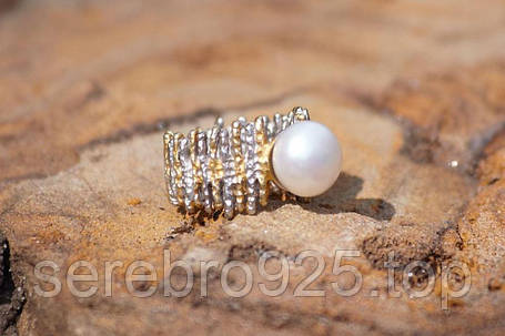 Срібне кільце з натуральними перлами 16 розмір, фото 2