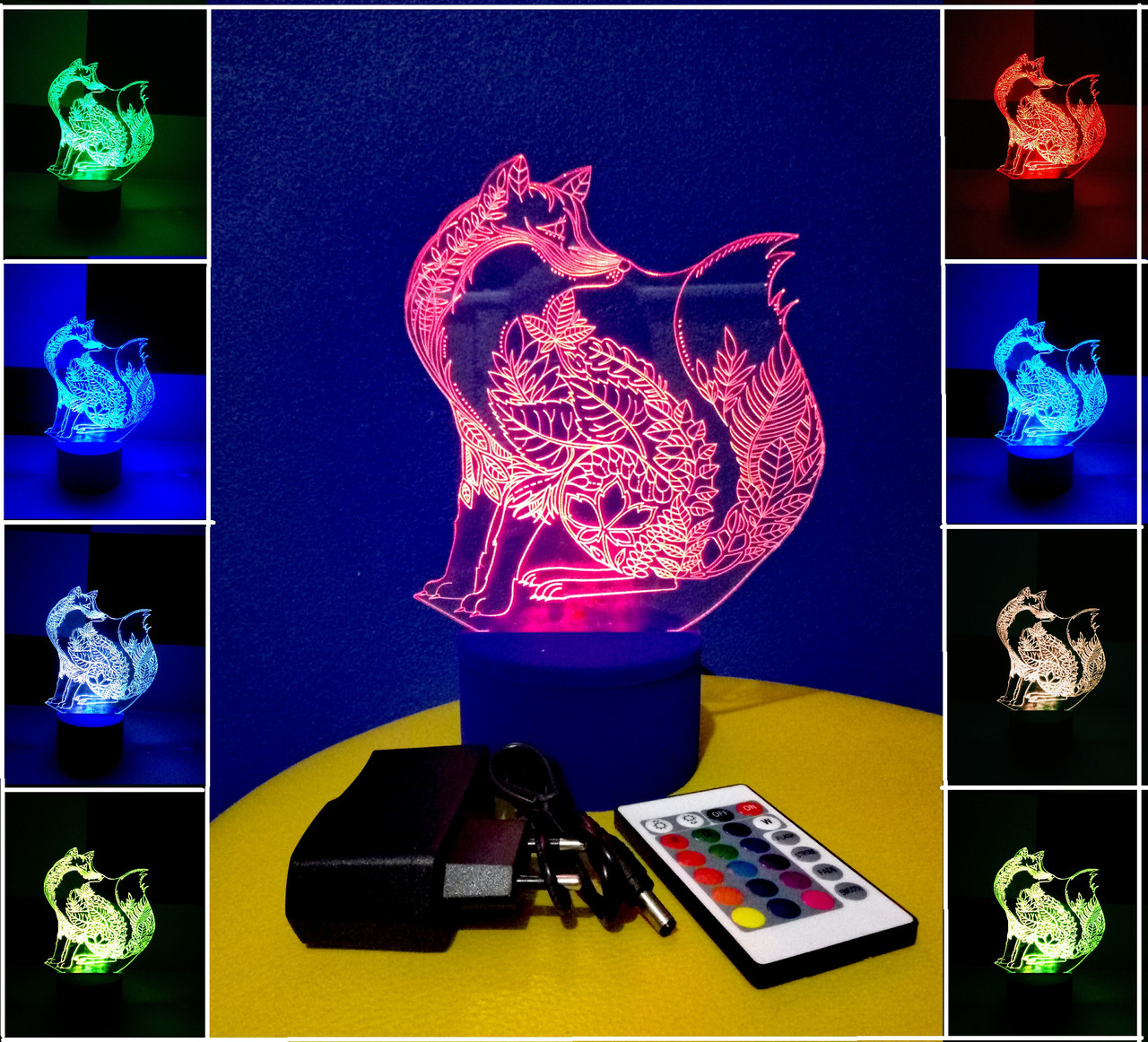 3d-світильник Лисиця, Лисиця, 3д-нічник, кілька підсвічувань (на пульті), фото 1