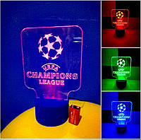 3d-светильник Лига Чемпионов (лого), 3д-ночник, несколько подсветок (на батарейке), подарок фанату футбола