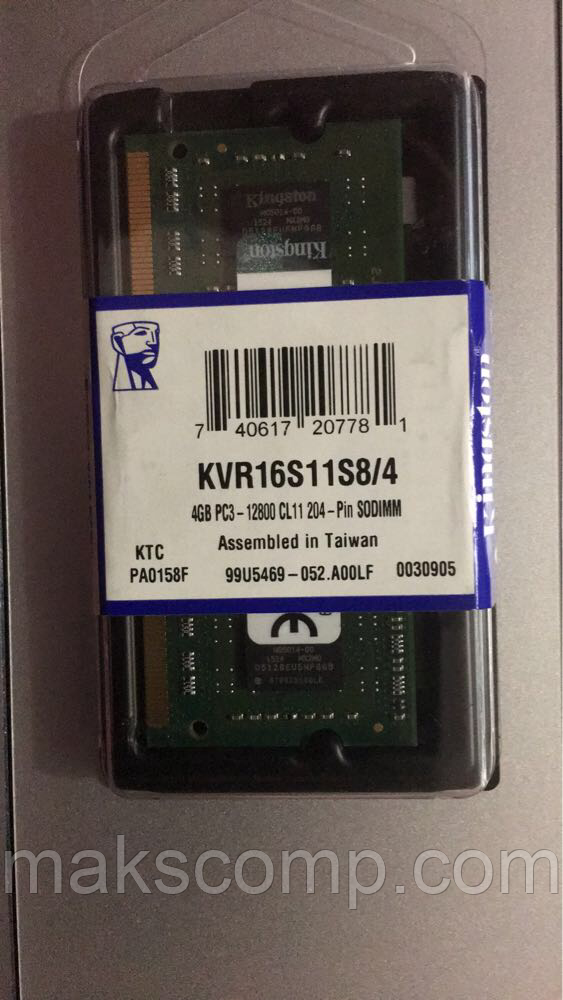 Пам'ять Kingston 4Gb So-DIMM PC3-12800 DDR3-1600 1.5 v (KVR16S11S8/4)