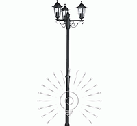 Садово-парковый фонарь 2,2м, 3 лампы античное золото PL1103