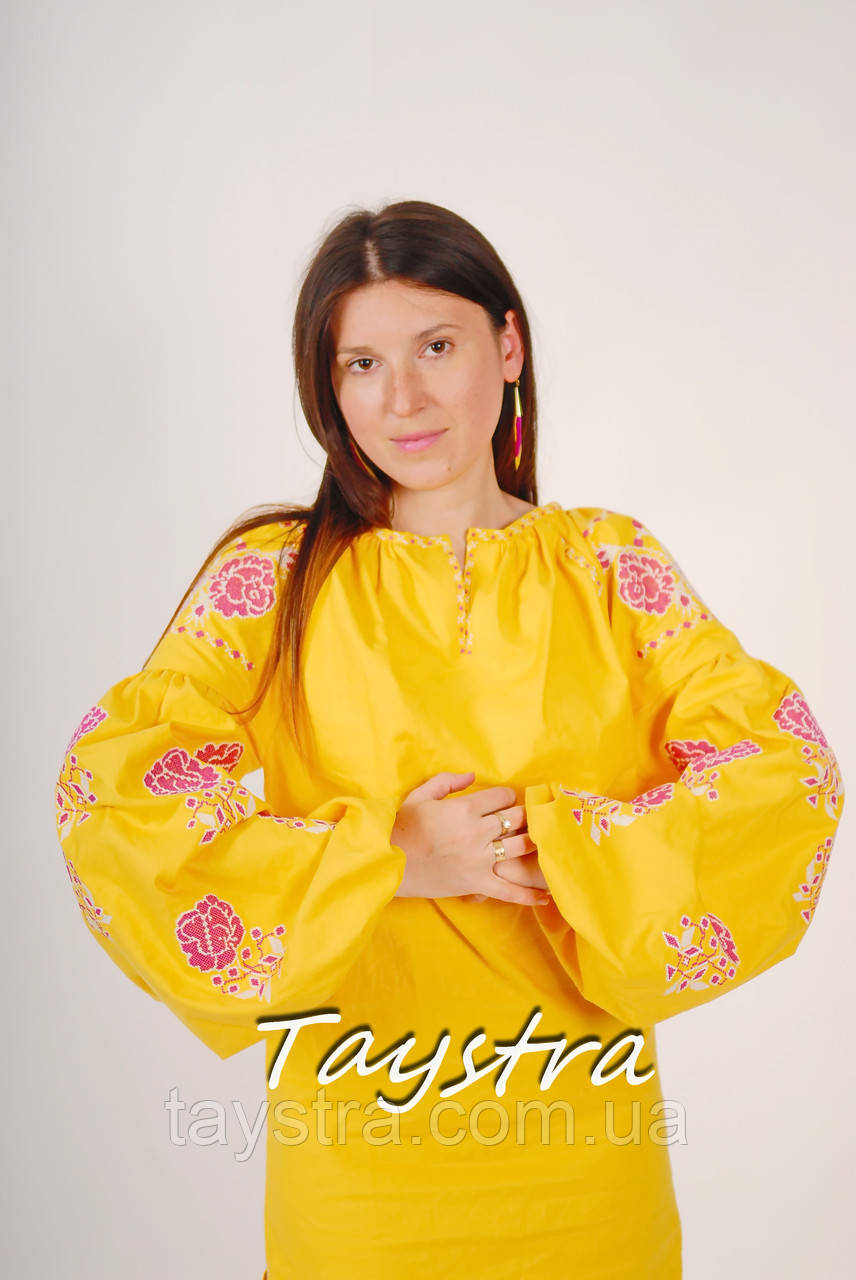 Туника вышитая желтая платье лен, вышиванка бохо стиль , Bohemian, этно, туника в Бохо-стиле - фото 4 - id-p113812807