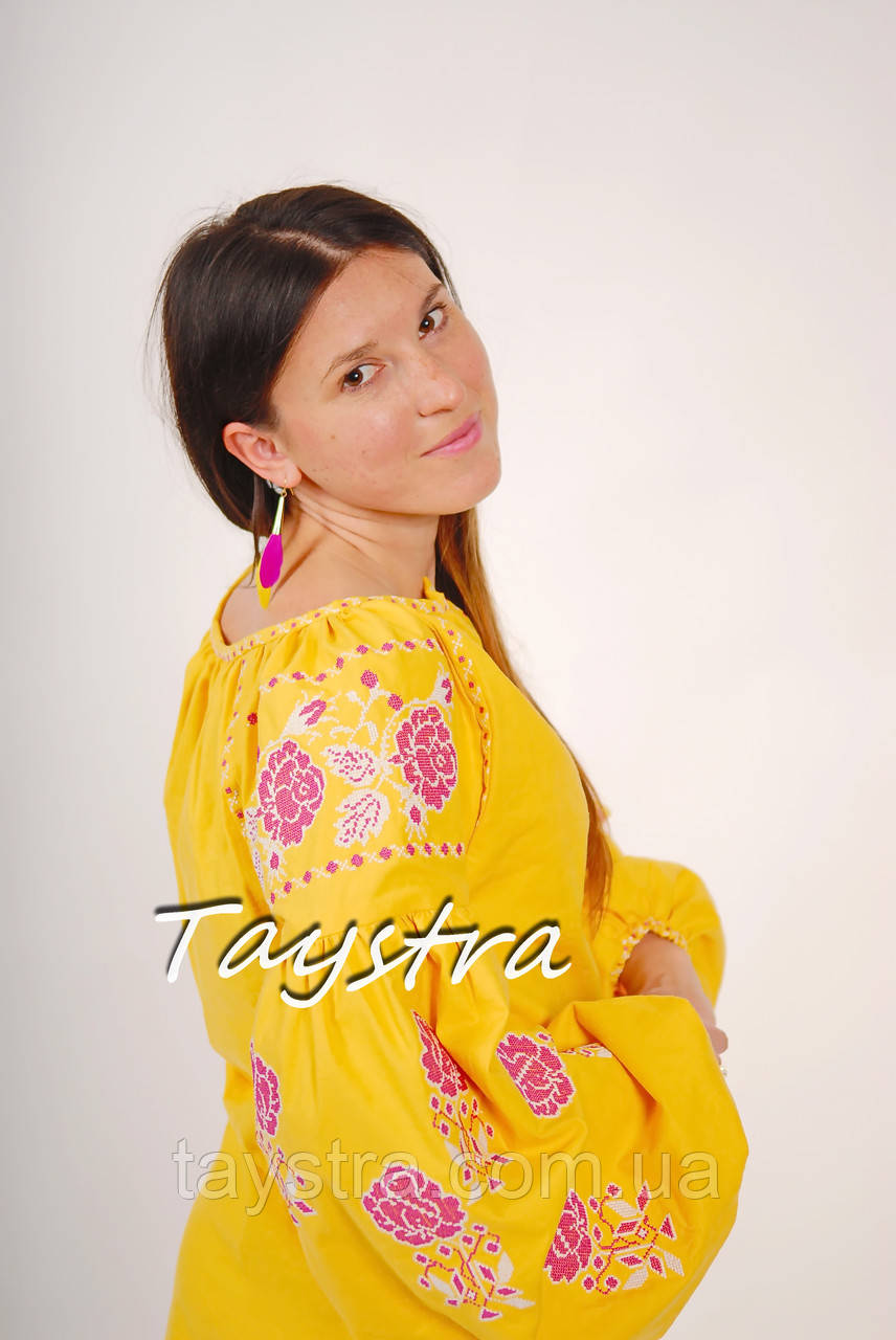 Туника вышитая желтая платье лен, вышиванка бохо стиль , Bohemian, этно, туника в Бохо-стиле - фото 1 - id-p113812807