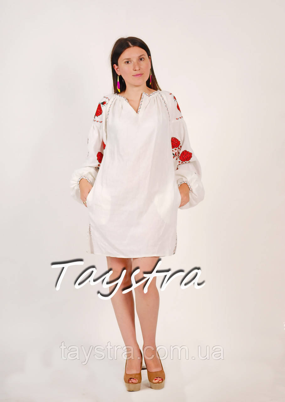 Туника вышитая белая платье лен, вышиванка бохо стиль , Bohemian, этно, туника в Бохо-стиле - фото 1 - id-p113812812