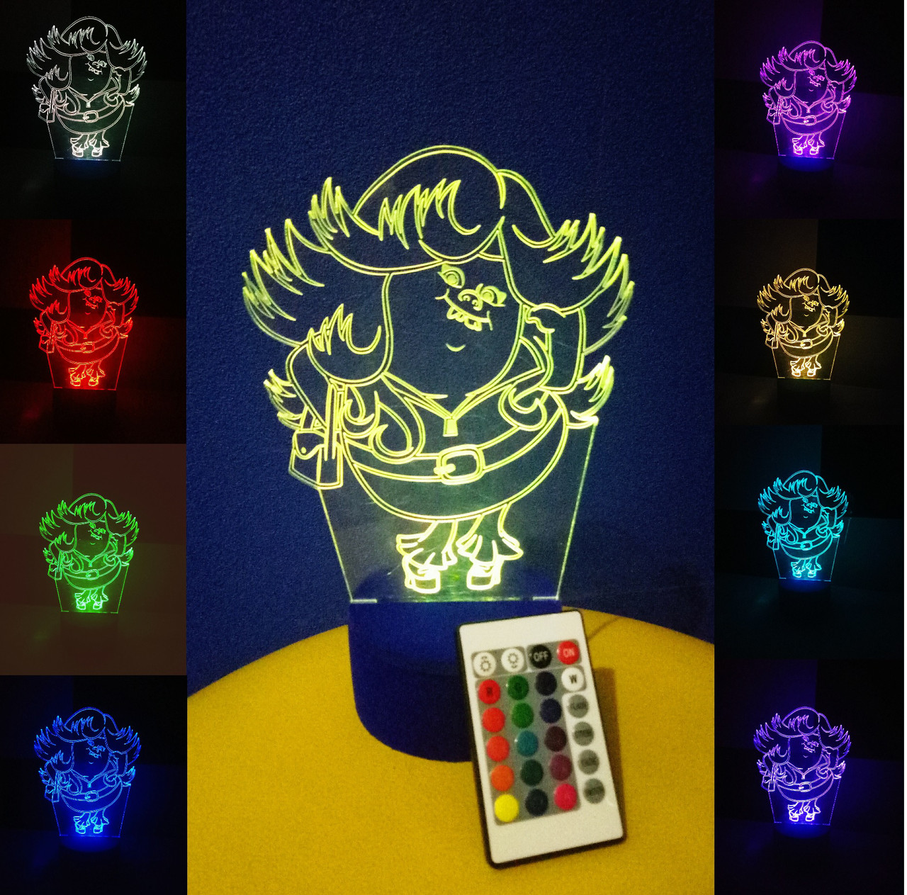 3d-світильник Леді Блести-Сверкай (Тролі), 3д-нічник, кілька підсвічувань (на пульті), фото 1