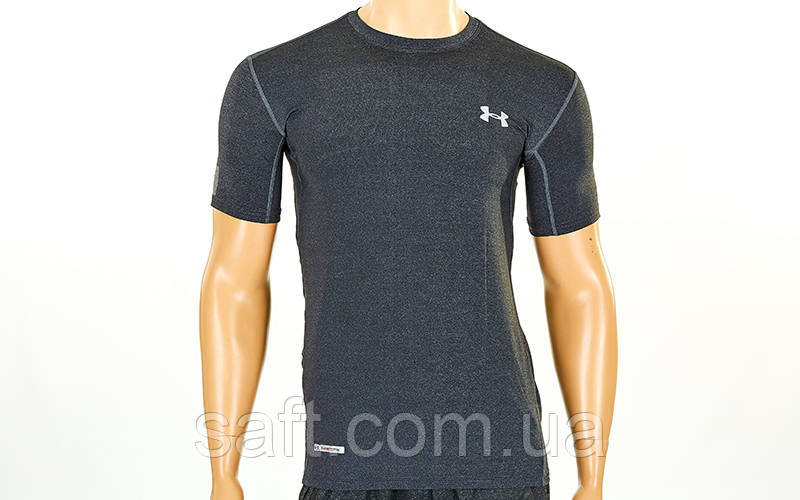 Компресійна чоловіча футболка з коротким рукавом Under Armour (р-р S-2XL, т.сірий)