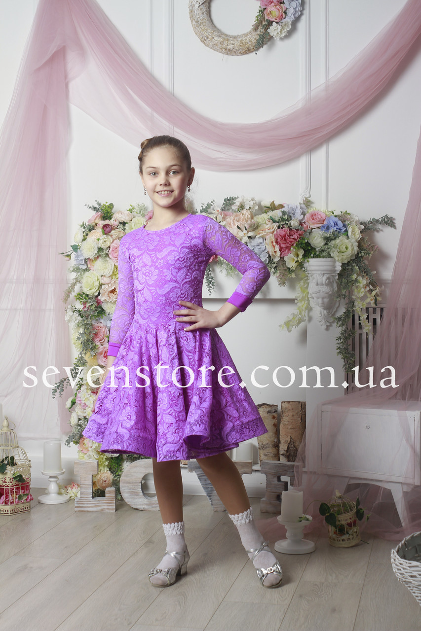 Рейтинговое платье Бейсик для бальных танцев Sevenstore 9101 Сирень - фото 2 - id-p682578131