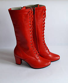 Чоботи високі народні червоні на шнурках