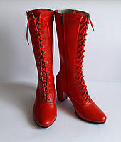 Чоботи високі народні червоні на шнурках, фото 2