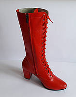 Чоботи високі народні червоні на шнурках, фото 3