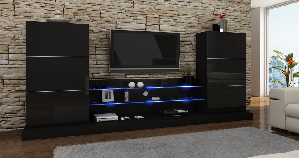 Гостиная стенка Hollywood AAAA MEBLE черный/черный глянец, фото 1