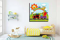 Картина в дитячу на полотні "Веселе жирафенятко та веселка"