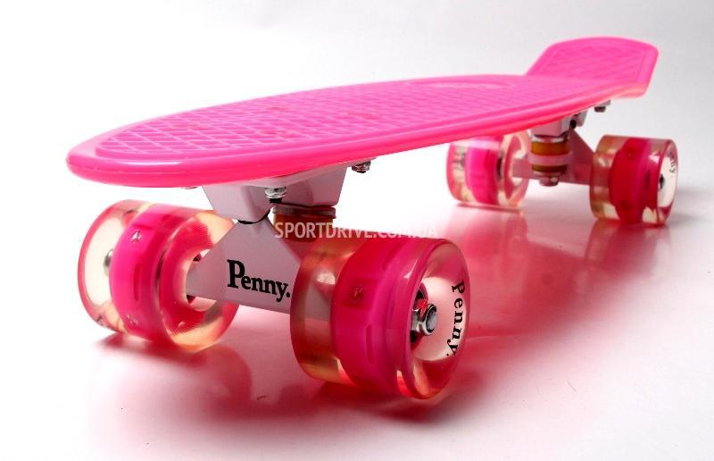 Скейтборд Penny Board Original 22 Рожева Дошка та Малинові Світяться Колеса