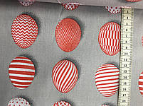 Польська бавовняна тканина "Пасхальні яйця червоні на сірому", фото 2