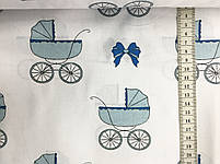 Польська бавовняна тканина "дитячі коляски блакитні на білому", фото 2