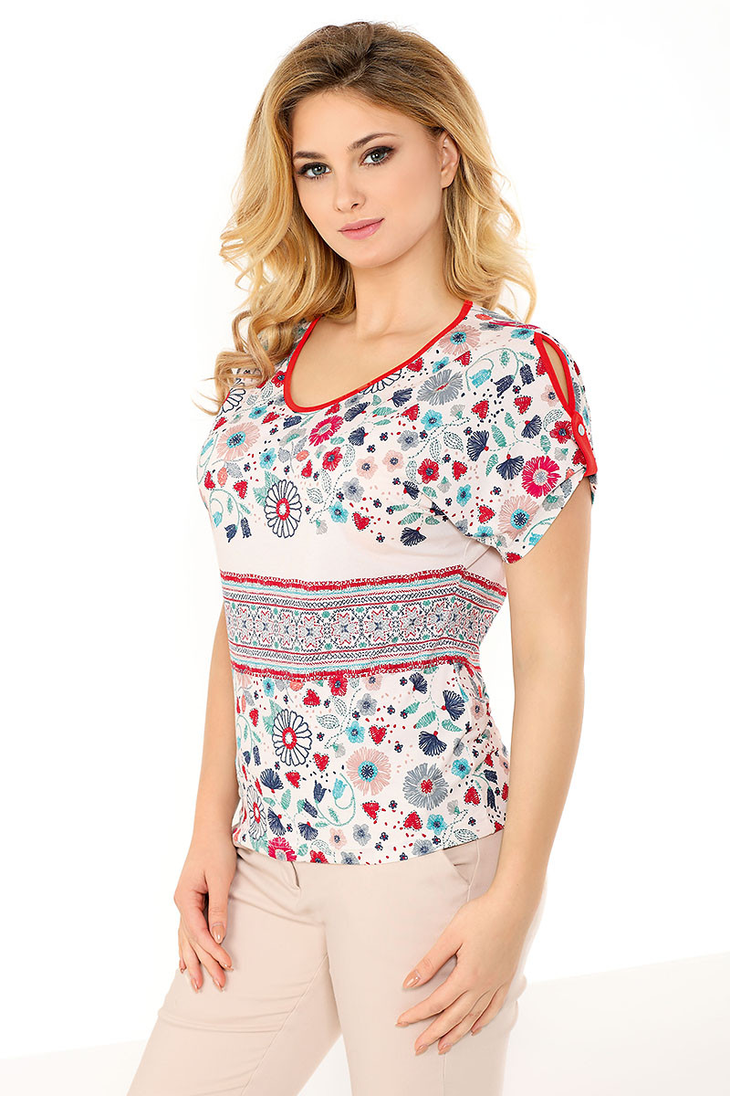 Жіноча літня блуза з квітковим малюнком. Модель Solaria Top-Bis, колекція весна-літо