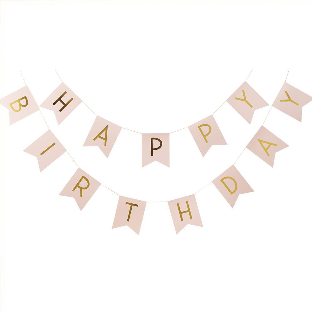 Гірлянда паперова "Happy Birthday" рожева