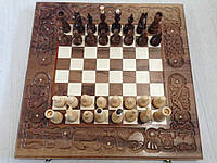 Шахматы-нарды ручной работы из дерева резные Львы