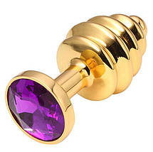 Анальна пробка S 75x30 mm золота ялиночка з каменем Flexy Gold Crystal Plug, фото 3