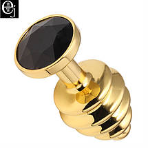 Анальна пробка S 75x30 mm золота ялиночка з каменем Flexy Gold Crystal Plug, фото 4