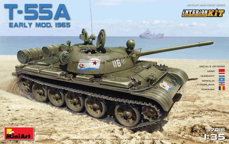 Середній танк Т-55А зразка 1965 р., ранній з інтер'єром. 1/35 MINIART 37016, фото 1