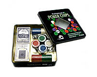 Покерный набор на 100 фишек с номиналом в металлической коробке №100т2