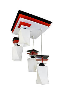 Люстра стельова з підвісом на 4 плафони для кухні дитячої спальні Шанхай Каскад/4 чорно-червоно-біла