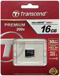 Картка пам'яті microSDHC 16 Gb class 10 Transcend