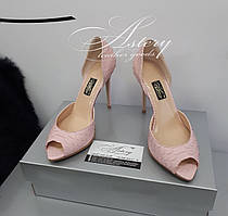 Жіночі весільні рожеві туфлі з пітона з відкритим носком 