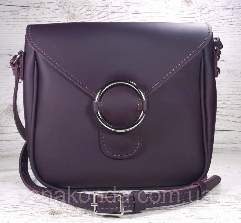 42 Натуральна шкіра, Сумка крос-боді жіноча, баклажан матовий (фіолетова, лілова)