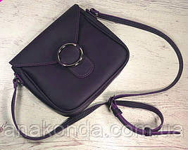 42 Натуральна шкіра, Сумка крос-боді жіноча, баклажан матовий (фіолетова, лілова), фото 3