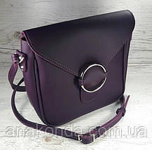 42 Натуральна шкіра, Сумка крос-боді жіноча, баклажан матовий (фіолетова, лілова), фото 2